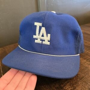 Los Angeles Dodgers 1980s Trucker Mesh Snapback Hat Green Under Visor W/Rope